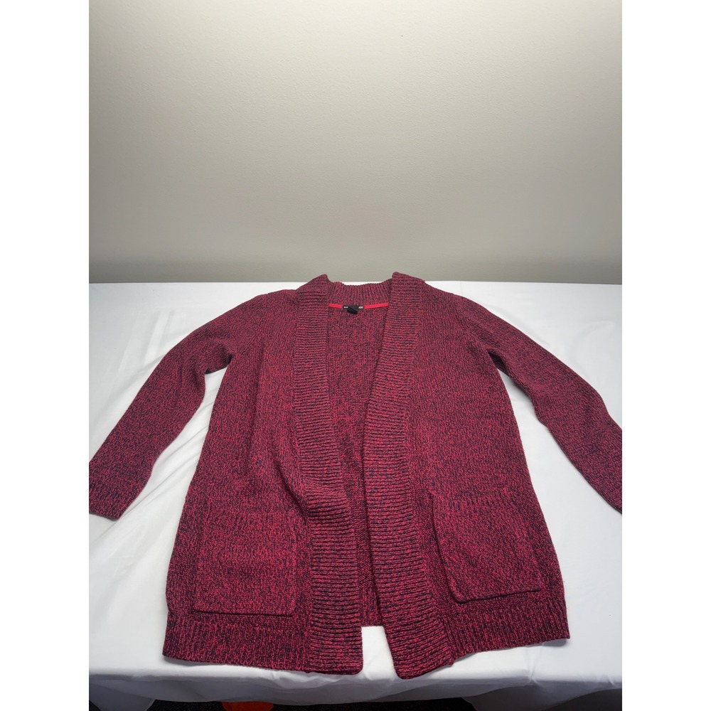 H&M Basic Womens‎ Burgundy Black Marled Open Front Cardigan Sweater Pockets Sz M